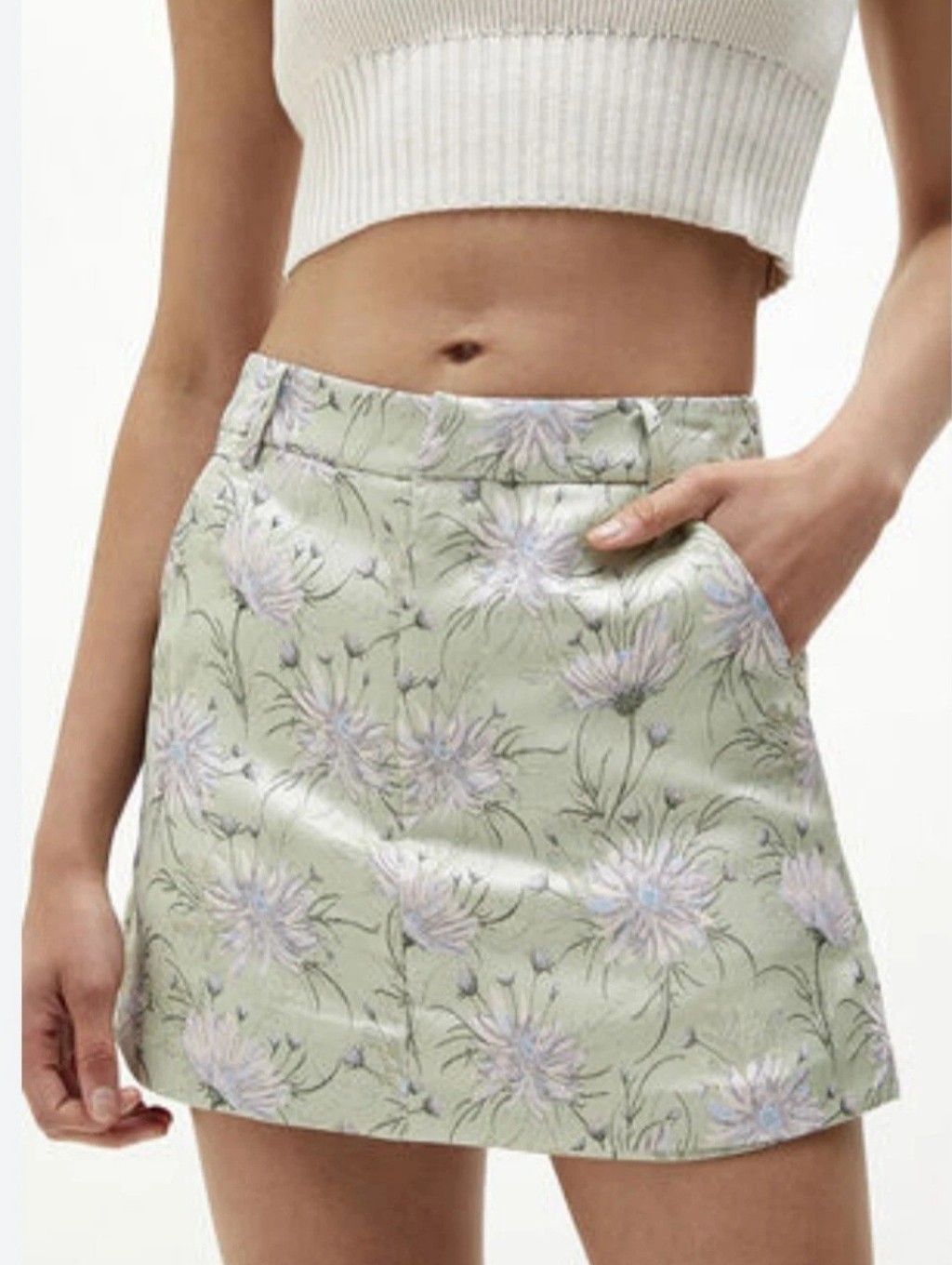 Nwt En Saison Floral Mini Skort Sage Green A-Line Flat Front Cottagecore, Xs